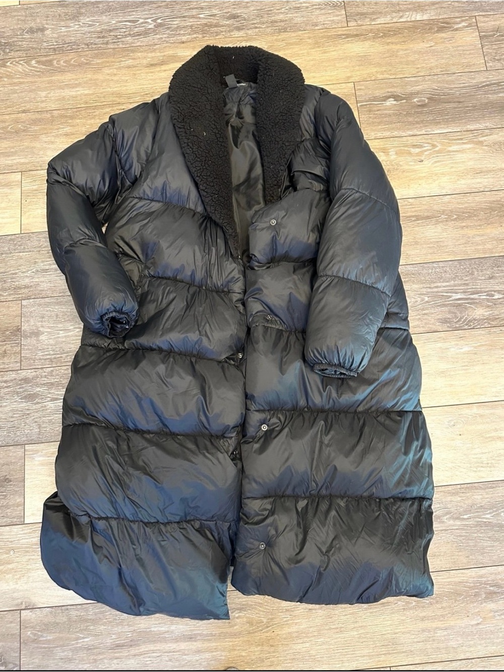 Cuddl Duds Black Long Puffer Coat with Sherpa Collar